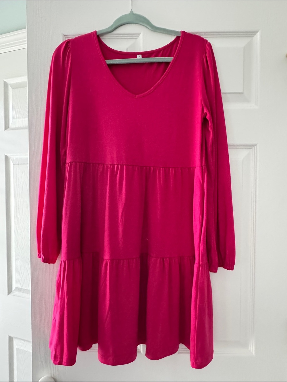 Women's Long Sleeve Tiered Dress - Fuchsia Pink